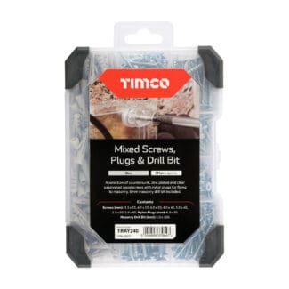TIMCO Screws, Plug & Drill Bit Silver Mixed Tray - 251pcs