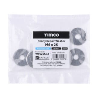 TIMCO Penny / Repair Washers DIN9054 A2 Stainless Steel - M6 x 25