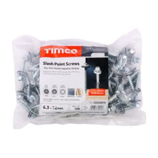 TIMCO Slash Point Sheet Metal to Timber Screws Silver with EPDM Washer - 6.3 x 32