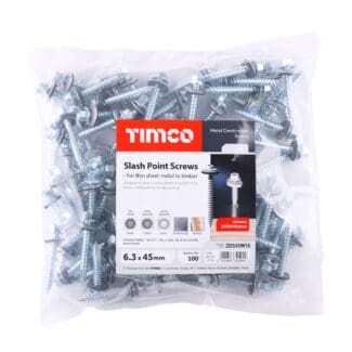 TIMCO Slash Point Sheet Metal to Timber Screws Silver with EPDM Washer - 6.3 x 45