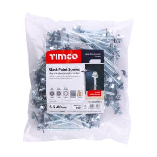 TIMCO Slash Point Sheet Metal to Timber Screws Silver with EPDM Washer - 6.3 x 80
