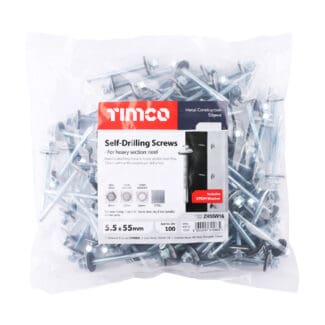 TIMCO Self-Drilling Heavy Section Silver Screws with EPDM Washer - 5.5 x 55
