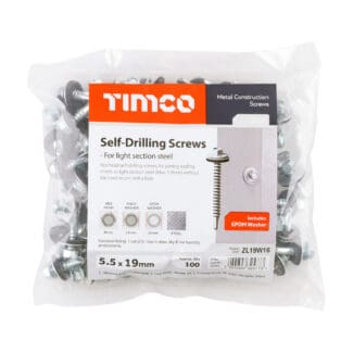 TIMCO Self-Drilling Light Section Silver Screws with EPDM Washer - 5.5 x 19
