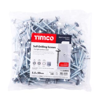 TIMCO Self-Drilling Light Section Silver Screws with EPDM Washer - 5.5 x 50