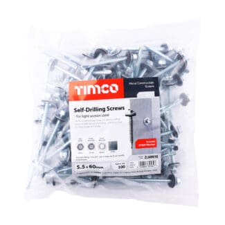 TIMCO Self-Drilling Light Section Silver Screws with EPDM Washer - 5.5 x 60