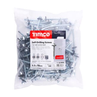 TIMCO Self-Drilling Light Section Silver Screws with EPDM Washer - 5.5 x 70